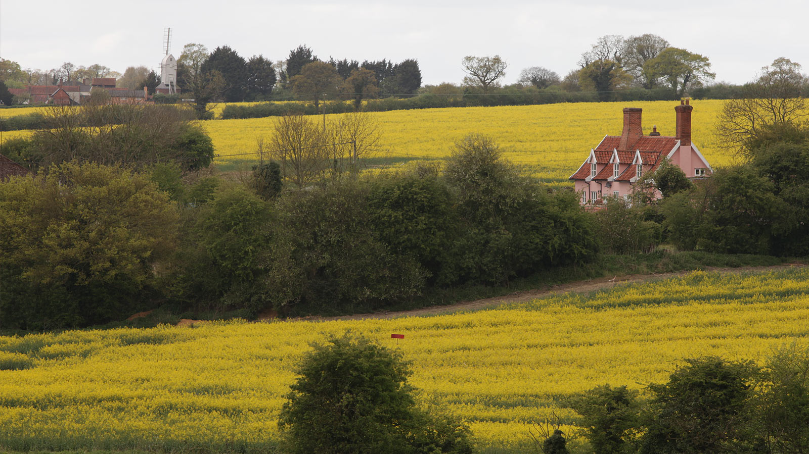 Aerial photograph showing the a village and cottage in Suffolk