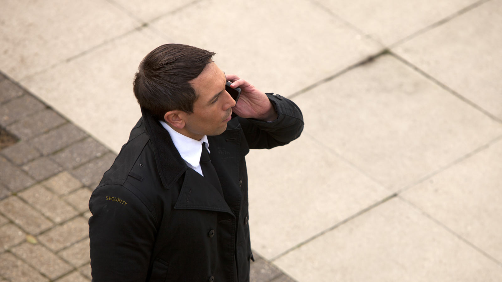 Aerial photograph of a security guard on patrol