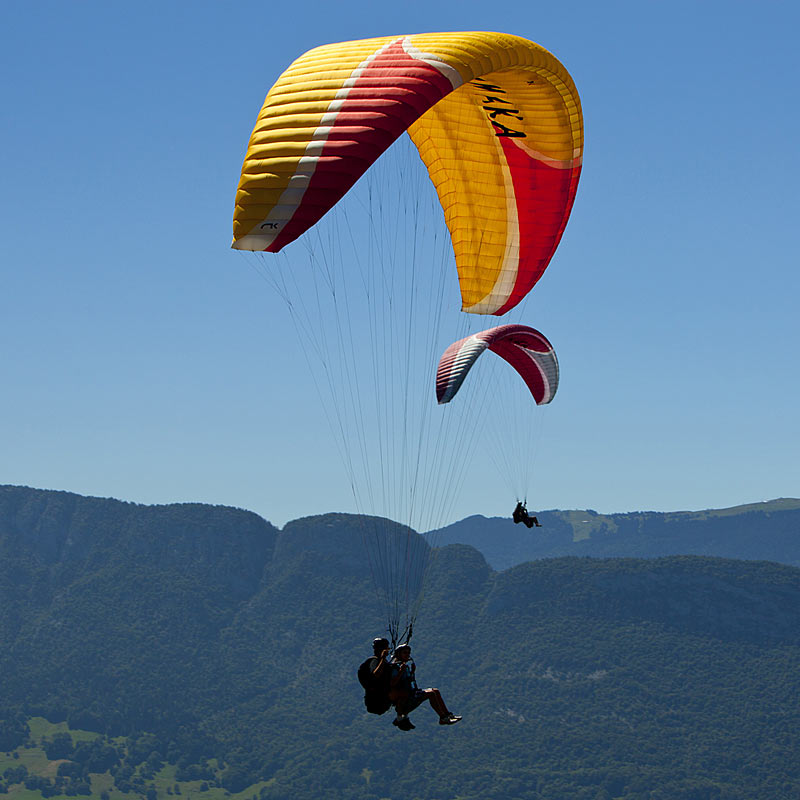 Aerial photography of paragliding in the alps