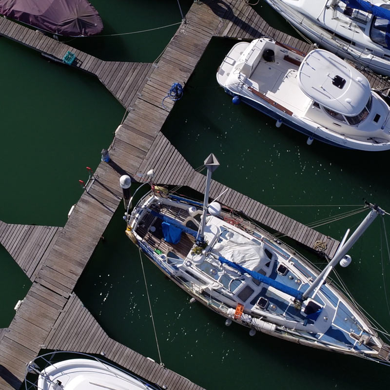 Aerial photography of boats in a UK marina
