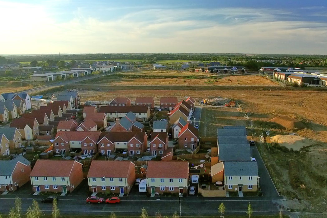 Aerial photography of a new greenfield housing development