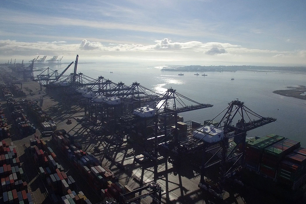 Aerial photography of the container port of Felixstowe, Suffolk, UK