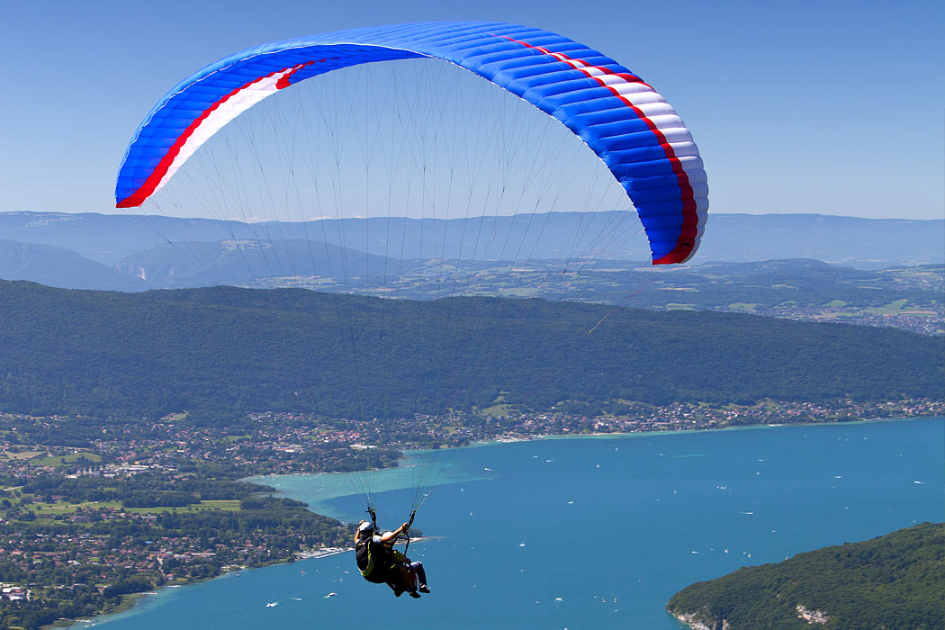 Aerial photography of paragliding in the French Alps