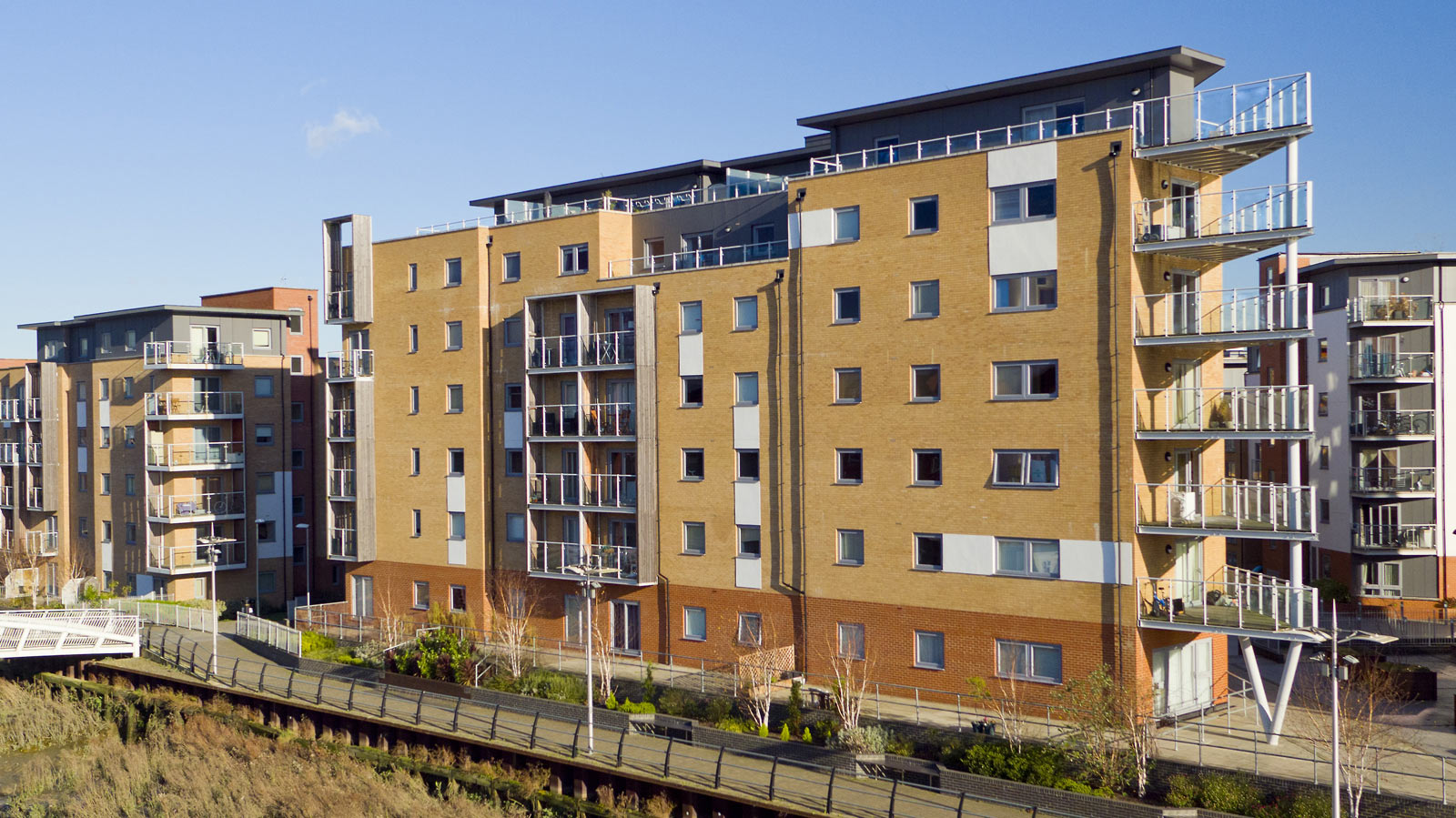 Aerial photograph of an apartment block undergoing refurbishment